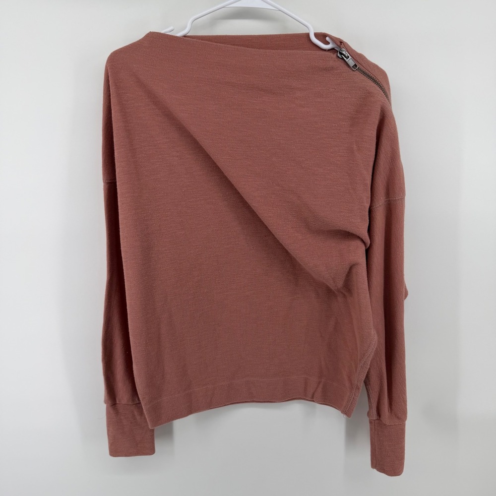 We The Free Free People Terracotta Asymmetrical Shoulder Zip Thermal Top Medium